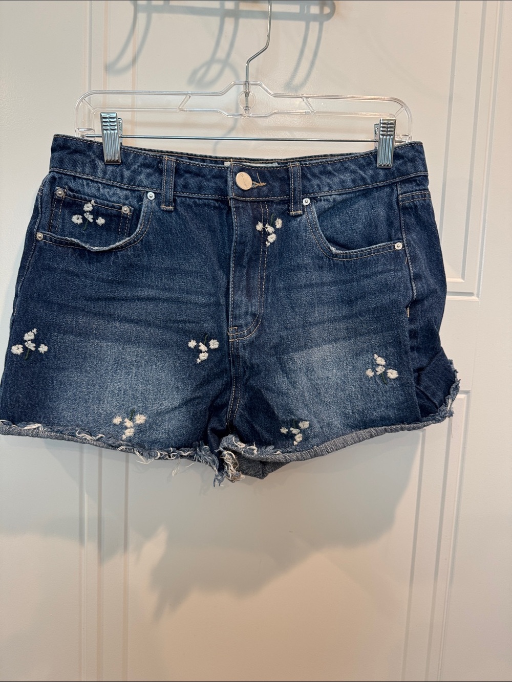 Dark Blue Embroidered Denim Jean Shorts